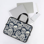 White Floral Sugar Skull Pattern Print Laptop Sleeve With Handle