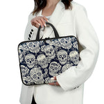 White Floral Sugar Skull Pattern Print Laptop Sleeve With Handle