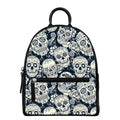 White Floral Sugar Skull Pattern Print Leather Backpack