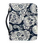 White Floral Sugar Skull Pattern Print Leather Bible Cover