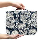 White Floral Sugar Skull Pattern Print Leather Bible Cover