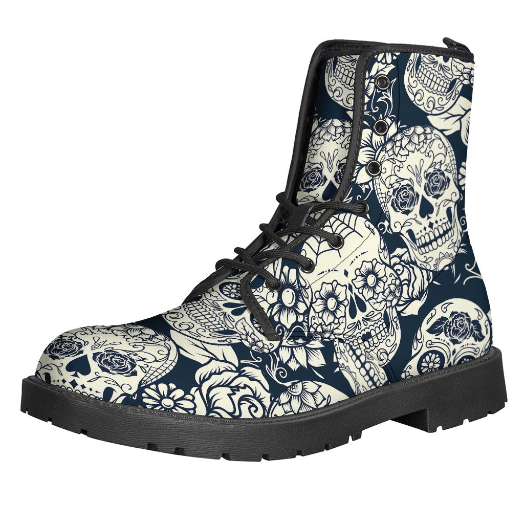 White Floral Sugar Skull Pattern Print Backpack
