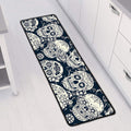 White Floral Sugar Skull Pattern Print Long Kitchen Mat