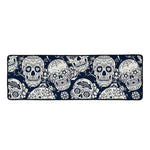 White Floral Sugar Skull Pattern Print Long Kitchen Mat