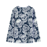 White Floral Sugar Skull Pattern Print Long Sleeve Short Coat