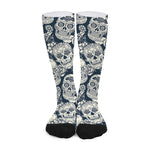 White Floral Sugar Skull Pattern Print Long Socks