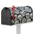 White Floral Sugar Skull Pattern Print Mailbox Cover