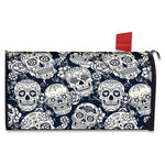 White Floral Sugar Skull Pattern Print Mailbox Cover