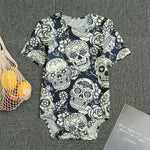 White Floral Sugar Skull Pattern Print Men's Bodysuit