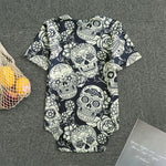 White Floral Sugar Skull Pattern Print Men's Bodysuit