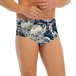 White Floral Sugar Skull Pattern Print Men's Briefs