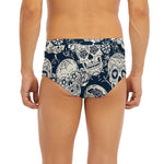White Floral Sugar Skull Pattern Print Men's Briefs