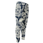 White Floral Sugar Skull Pattern Print Men's Compression Pants