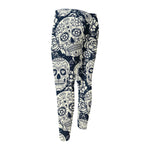 White Floral Sugar Skull Pattern Print Men's Compression Pants