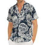White Floral Sugar Skull Pattern Print Men's Deep V-Neck Shirt