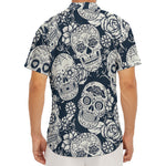 White Floral Sugar Skull Pattern Print Men's Deep V-Neck Shirt