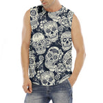 White Floral Sugar Skull Pattern Print Men's Fitness Tank Top