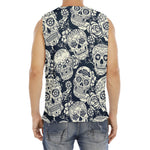 White Floral Sugar Skull Pattern Print Men's Fitness Tank Top