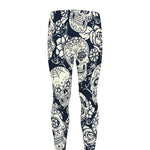 White Floral Sugar Skull Pattern Print Men's leggings