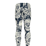 White Floral Sugar Skull Pattern Print Men's leggings
