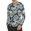 White Floral Sugar Skull Pattern Print Men's Long Sleeve Rash Guard
