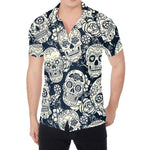White Floral Sugar Skull Pattern Print Men's Shirt