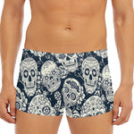 White Floral Sugar Skull Pattern Print Men's Short Boxer Briefs