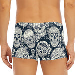 White Floral Sugar Skull Pattern Print Men's Short Boxer Briefs