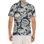 White Floral Sugar Skull Pattern Print Men's Short Sleeve Rash Guard