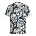 White Floral Sugar Skull Pattern Print Men's Athletic T-Shirt