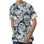 White Floral Sugar Skull Pattern Print Men's Velvet T-Shirt