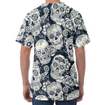 White Floral Sugar Skull Pattern Print Men's Velvet T-Shirt