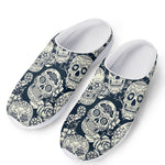White Floral Sugar Skull Pattern Print Mesh Casual Shoes