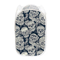 White Floral Sugar Skull Pattern Print Mesh Laundry Hamper