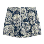 White Floral Sugar Skull Pattern Print Mesh Shorts