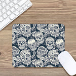White Floral Sugar Skull Pattern Print Mouse Pad