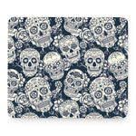 White Floral Sugar Skull Pattern Print Mouse Pad