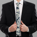 White Floral Sugar Skull Pattern Print Necktie