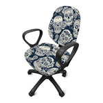White Floral Sugar Skull Pattern Print Office Chair Cover