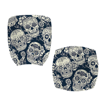 White Floral Sugar Skull Pattern Print Office Chair Cover
