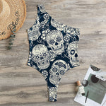 White Floral Sugar Skull Pattern Print One Shoulder Bodysuit
