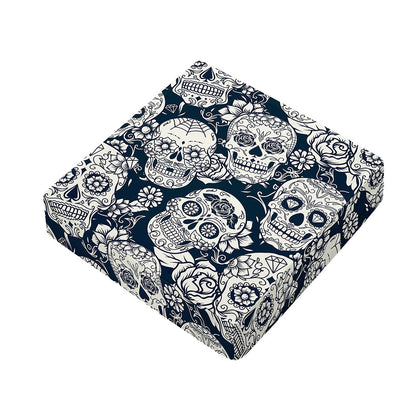 White Floral Sugar Skull Pattern Print Outdoor Seat Cushion Cover