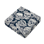 White Floral Sugar Skull Pattern Print Outdoor Seat Cushion Cover