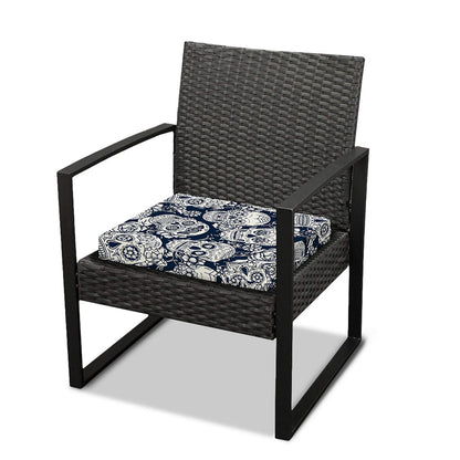 White Floral Sugar Skull Pattern Print Outdoor Seat Cushion Cover