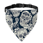 White Floral Sugar Skull Pattern Print Over The Collar Dog Bandana
