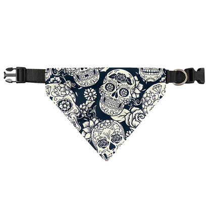 White Floral Sugar Skull Pattern Print Over The Collar Dog Bandana
