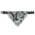 White Floral Sugar Skull Pattern Print Over The Collar Dog Bandana
