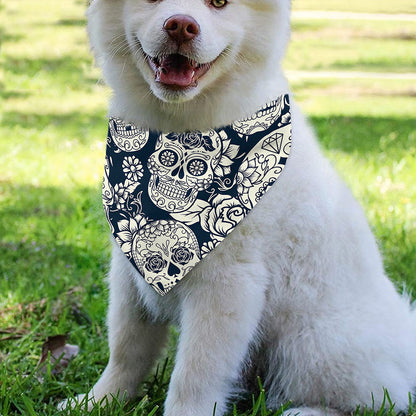 White Floral Sugar Skull Pattern Print Over The Collar Dog Bandana