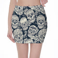 White Floral Sugar Skull Pattern Print Pencil Mini Skirt