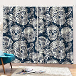 White Floral Sugar Skull Pattern Print Pencil Pleat Curtains